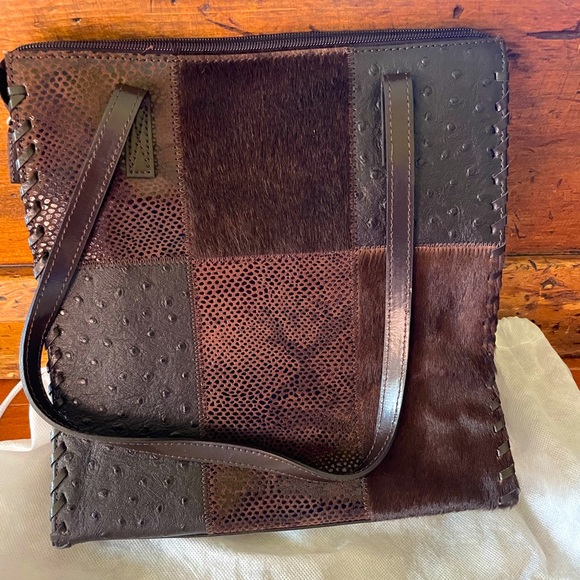 Brown faux fur, faux leather purse. - Picture 1 of 1